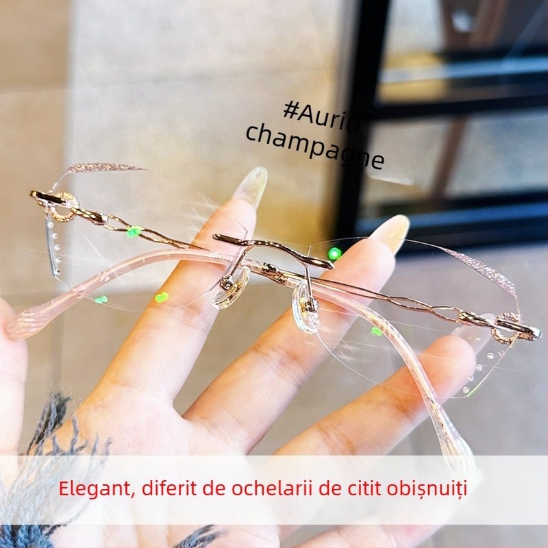 Ochelari de citit fără ramă pentru femei, lentile din rășină, anti-lumină albastră, stil rotund, toamnă 2024