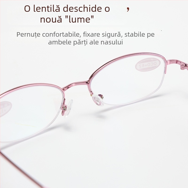 Ochelari de lectură cu ramă metalică, lentile din rășină, anti-lumină albastră, protecție UV, lentile asferice