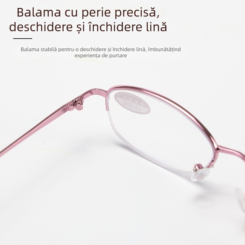 Ochelari de lectură cu ramă metalică, lentile din rășină, anti-lumină albastră, protecție UV, lentile asferice