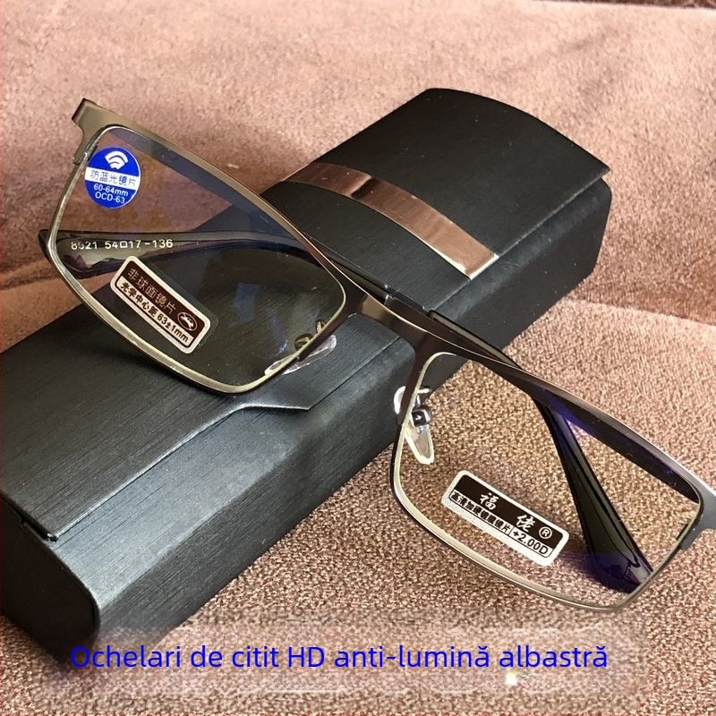 Fu Guy 8021 Ochelari de citit – Ramă metalică full-frame, Lentile din rășină, Protecție împotriva luminii albastre și radiației, Primăvara 2024