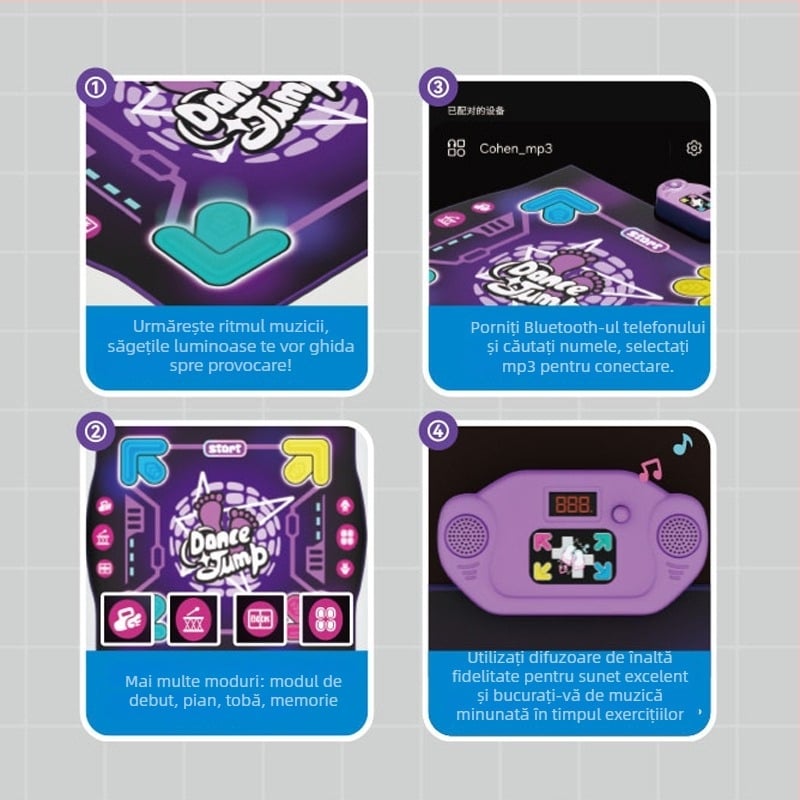 Covoraș muzical de dans pentru copii — pliabil, interactiv, din plastic, pentru 7–14 ani