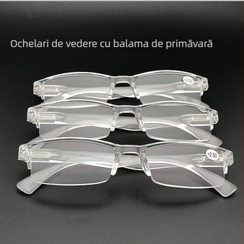 Ochelari de citit Model 908-1 cu balamale cu arc, rame fără ramă, lentile din policarbonat, pentru adulți cu presbiopie
