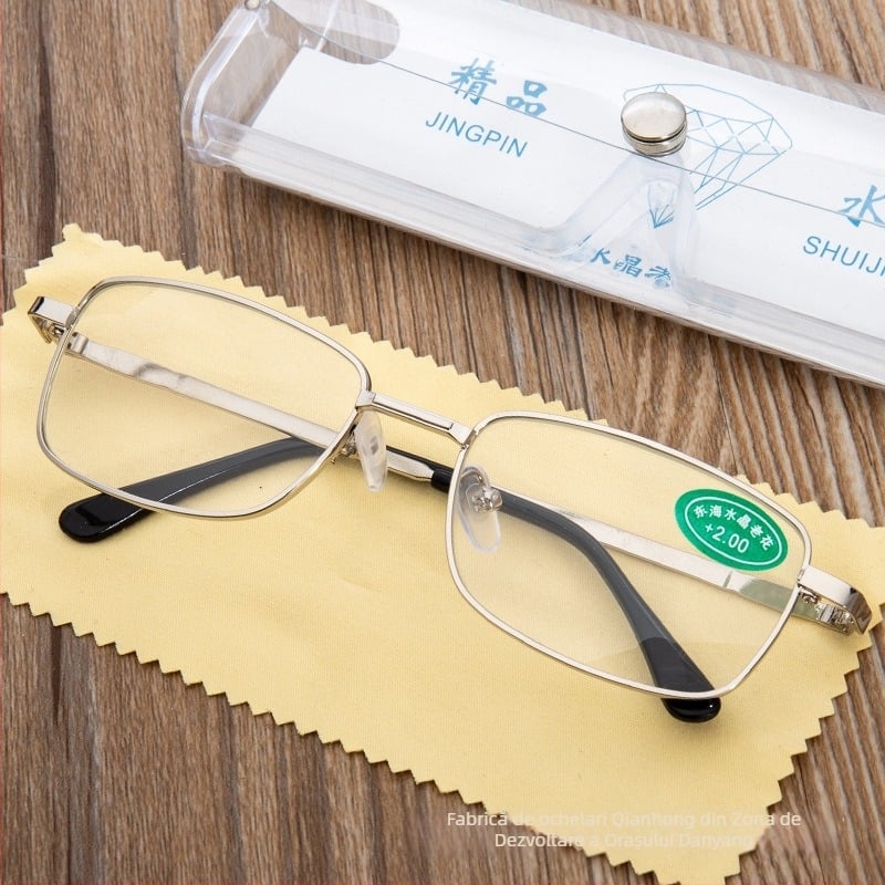 Ochelari de citit, model 8099, lentile din sticlă, ramă metalică, ramă integrală, formă pătrată