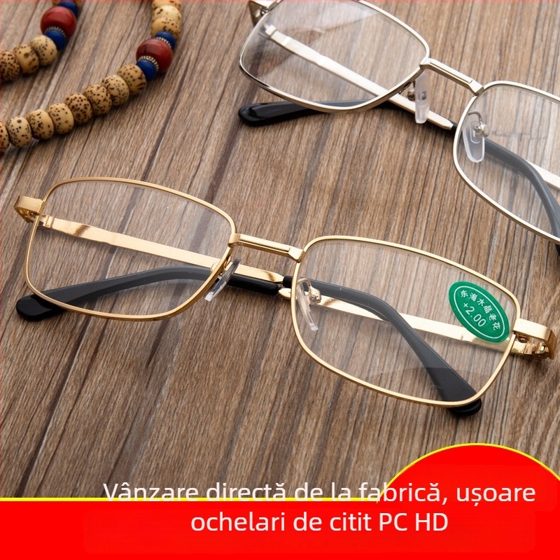 Ochelari de citit, model 8099, lentile din sticlă, ramă metalică, ramă integrală, formă pătrată