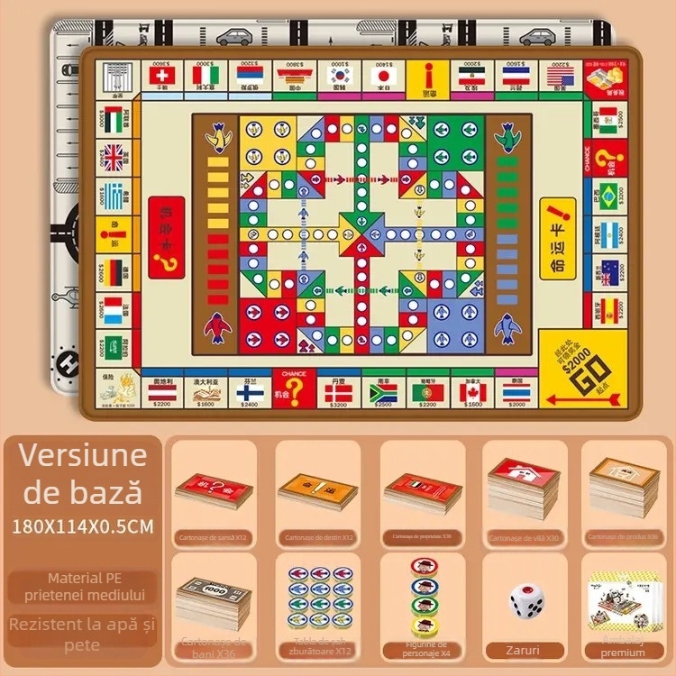 Covor de joacă educativ, 3-in-1 pentru copii: jocuri Ludo și Monopoly, activitate de târâre, material PE