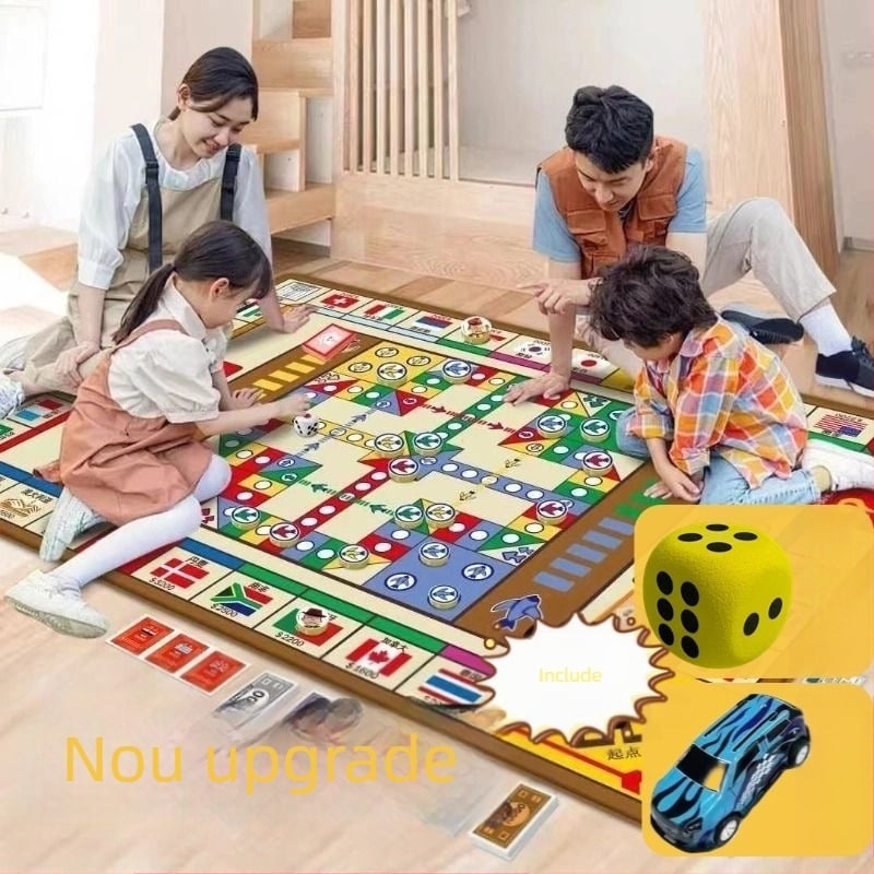 Covor de joacă educativ, 3-in-1 pentru copii: jocuri Ludo și Monopoly, activitate de târâre, material PE