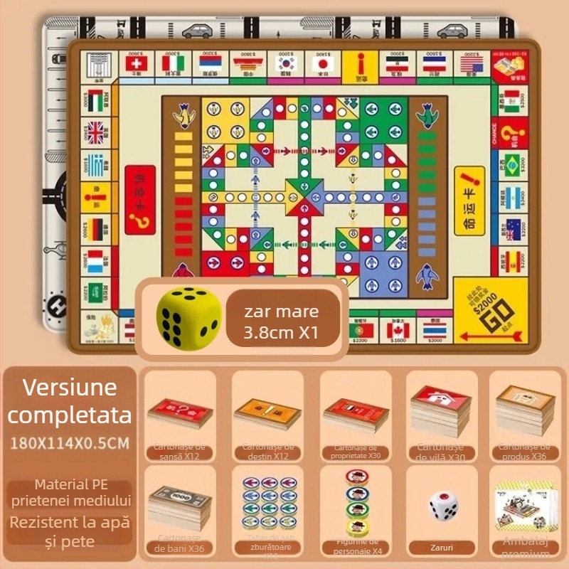 Covor de joacă educativ, 3-in-1 pentru copii: jocuri Ludo și Monopoly, activitate de târâre, material PE