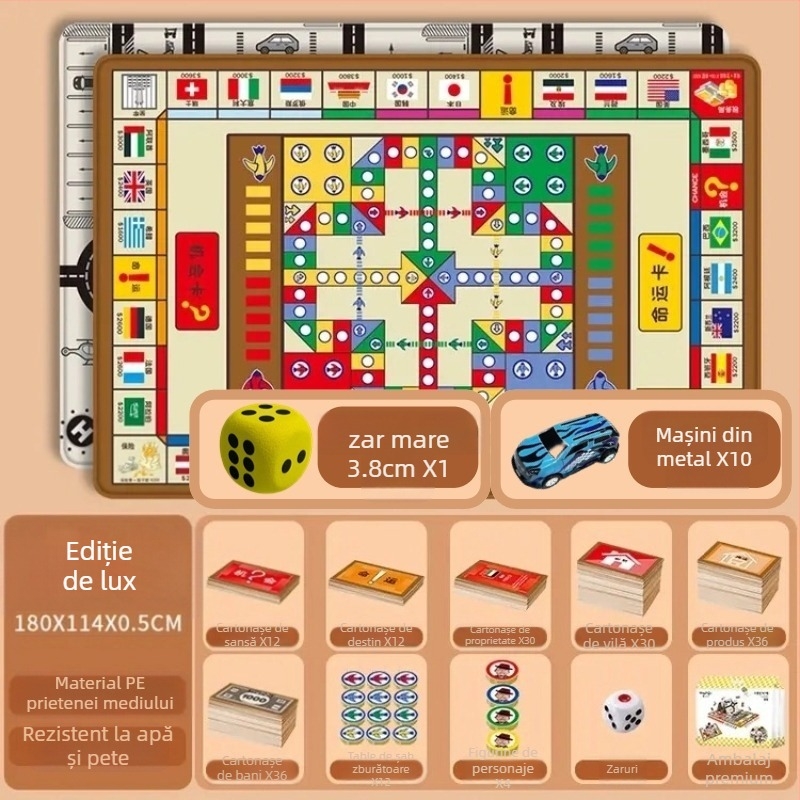 Covor de joacă educativ, 3-in-1 pentru copii: jocuri Ludo și Monopoly, activitate de târâre, material PE