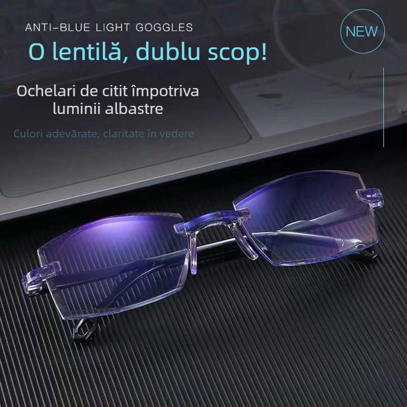 Ochelari de citit cu protecție împotriva luminii albastre, duali pentru apropiere și distanță, lentile PC ultraușoare, ramă pătrată