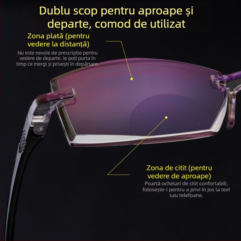 Ochelari de citit cu protecție împotriva luminii albastre, duali pentru apropiere și distanță, lentile PC ultraușoare, ramă pătrată