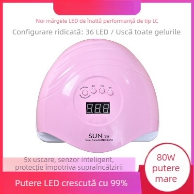 Lampă LED pentru manichiură 80W Sun19 – uscare rapidă pentru gel de unghii, uz profesional și acasă