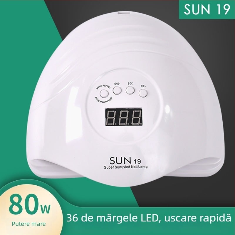 Lampă LED pentru manichiură 80W Sun19 – uscare rapidă pentru gel de unghii, uz profesional și acasă