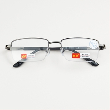 Ochelari de citit, ramă metalică semi-ramă, lentile anti lumină albastră, lentile acrilice, pentru adulți cu față pătrată