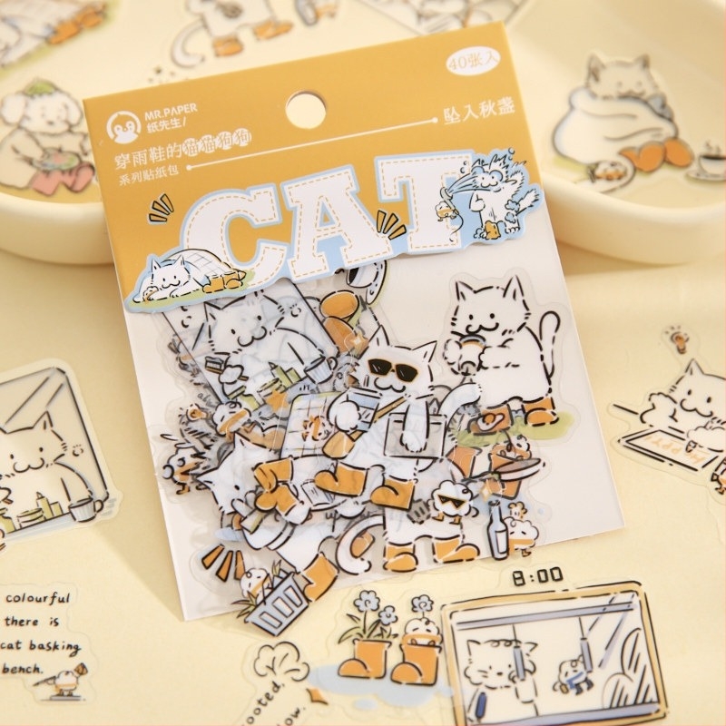 Set de stickere de desen animat pentru decorarea jurnalului: pisici și câini în cizme de ploaie, autocolante DIY decorative