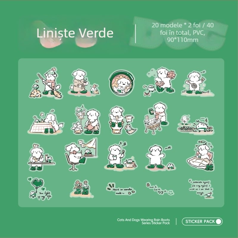 Set de stickere de desen animat pentru decorarea jurnalului: pisici și câini în cizme de ploaie, autocolante DIY decorative