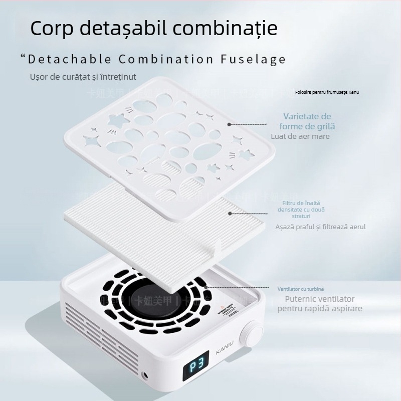 Kaniu aspirator pentru praf de unghii, turbină fără perii, mini cu aspirație înaltă, filtru pentru praf de unghii, model G2XCQ7, instrument profesional de manichiură