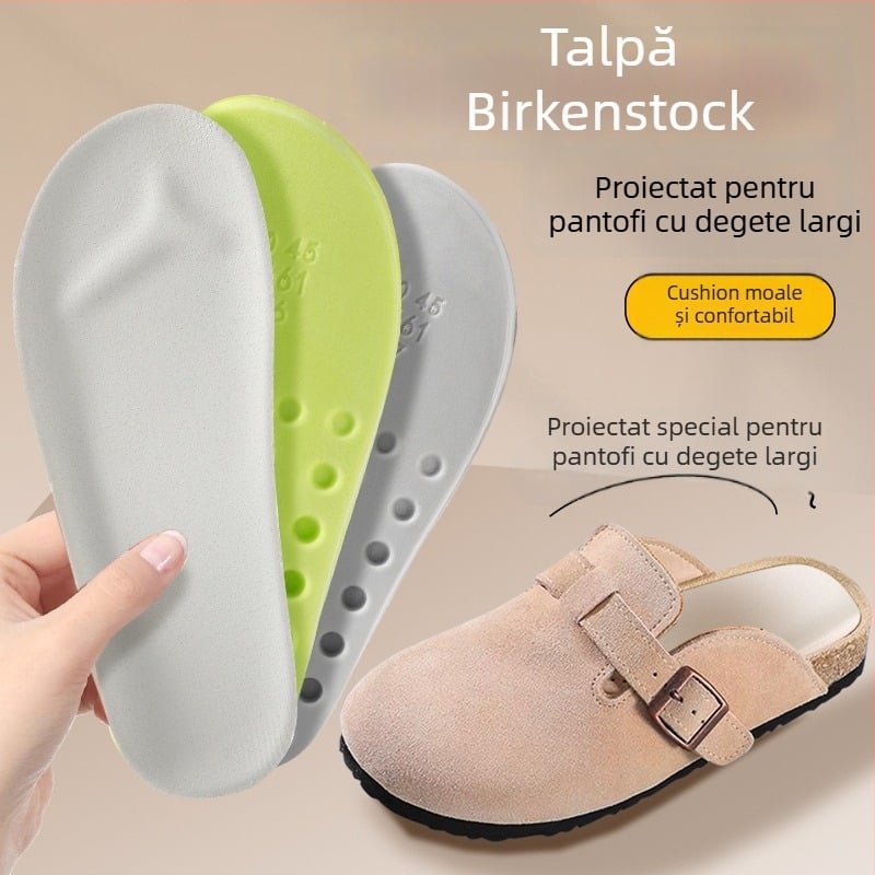 Tălpi PU pentru încălțăminte în formă Birkenstock, tălpi cu funcție deodorantă, susținere a arcului pe toată lungimea, talpă integrală