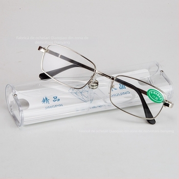 Ochelari de citit, ramă completă, formă pătrată, stil vintage, lentile din sticlă, ramă din metal