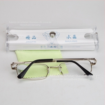 Ochelari de citit, ramă completă, formă pătrată, stil vintage, lentile din sticlă, ramă din metal