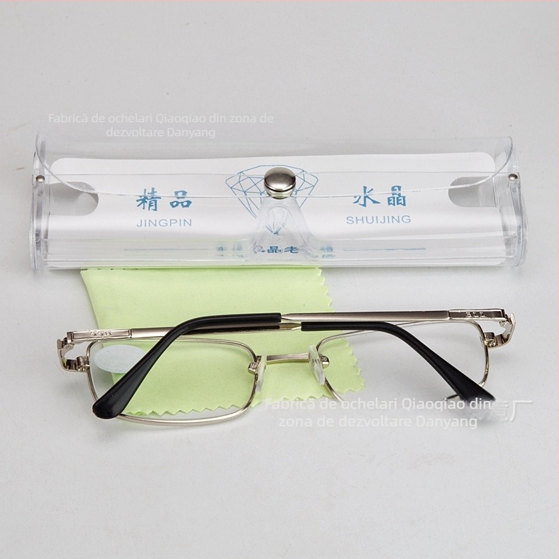 Ochelari de citit, ramă completă, formă pătrată, stil vintage, lentile din sticlă, ramă din metal