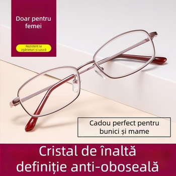 Ochelari de citit: lentile de cristal, ramă full-frame, ramă metalică, pentru miopie, stil retro artistic