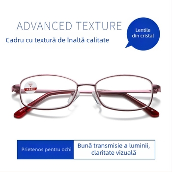 Ochelari de citit: lentile de cristal, ramă full-frame, ramă metalică, pentru miopie, stil retro artistic