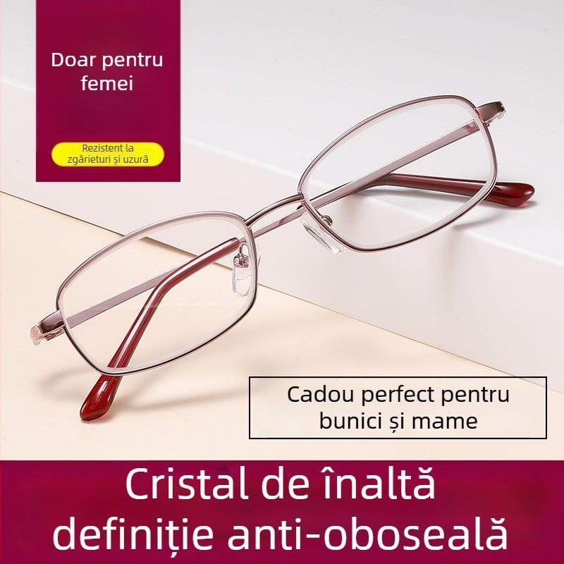Ochelari de citit: lentile de cristal, ramă full-frame, ramă metalică, pentru miopie, stil retro artistic