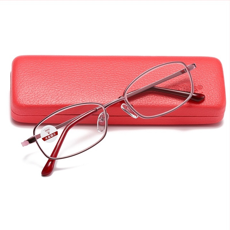 Ochelari de citit: lentile de cristal, ramă full-frame, ramă metalică, pentru miopie, stil retro artistic