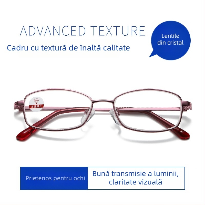 Ochelari de citit: lentile de cristal, ramă full-frame, ramă metalică, pentru miopie, stil retro artistic