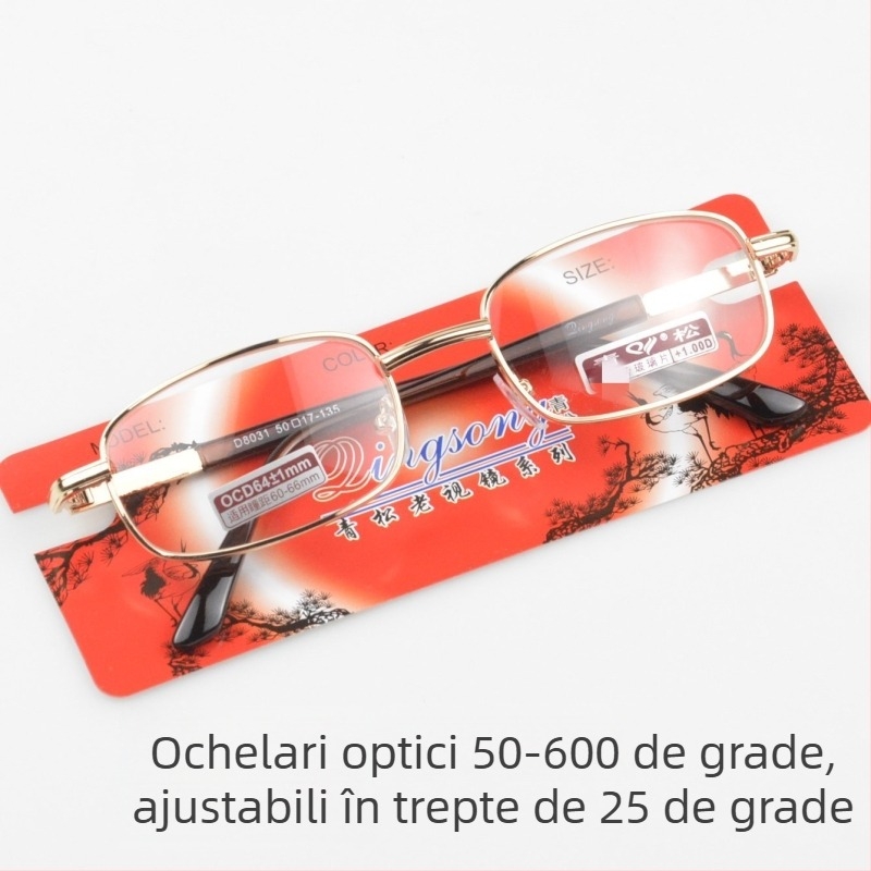 Green pine ochelari de citit, ramă metalică, lentile din sticlă, dioptrii 50-600, modelul 8031