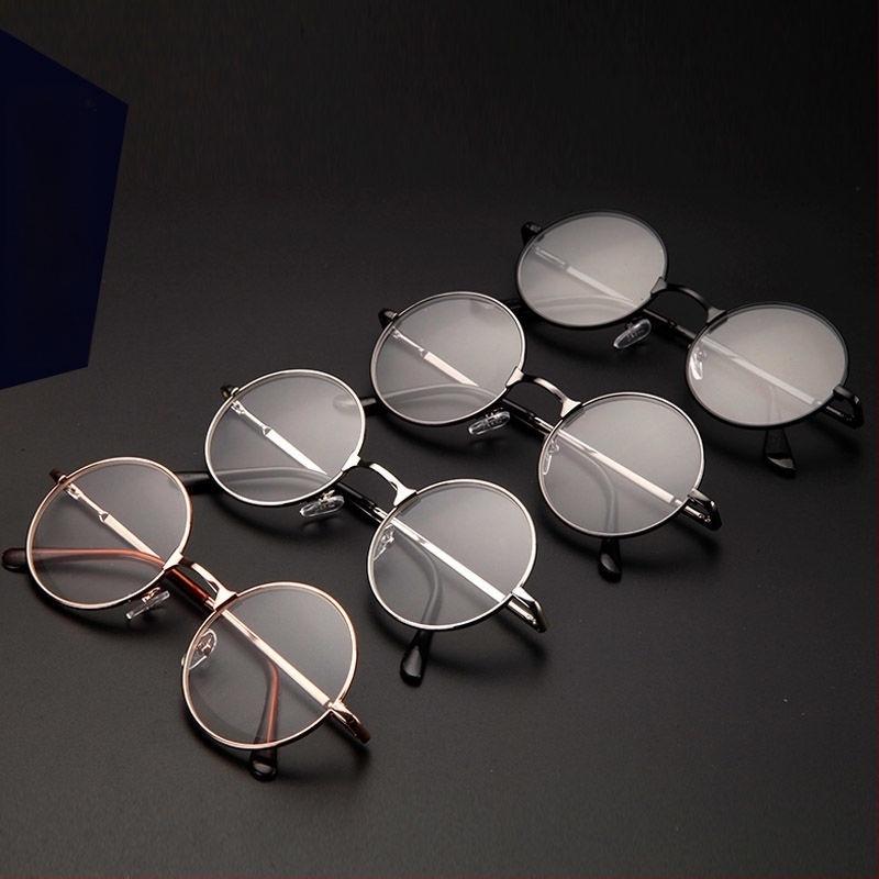 Ochelari de lectură cu ramă rotundă, lentile din rășină, multifocali cu protecție împotriva luminii albastre, ramă completă din placă și metal, stil de afaceri elegant minimalist