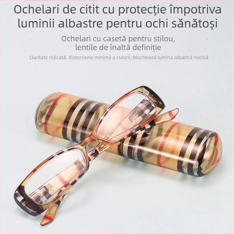 Ochelari de lectură cu recipient pentru pix, stil clasic, unisex, portabili, ramă box, lentile PC cu protecție împotriva luminii albastre