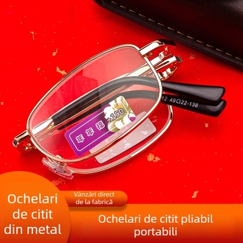 Ochelari de citit cu ramă metalică, pliabili și ușori, lentile cu protecție împotriva luminii albastre, model 2012
