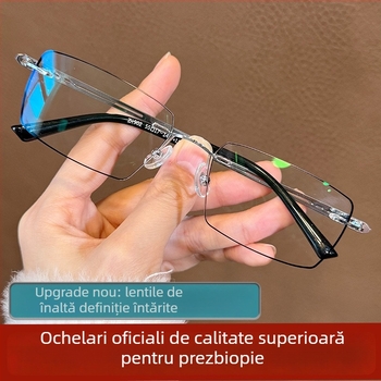 Ochelari de citit fără ramă, cu anti-lumină albastră și anti-radiație, lentile din rășină, ramă din metal, dioptriile 100/150/200/250/300 pentru bărbați de vârstă mijlocie și în vârstă