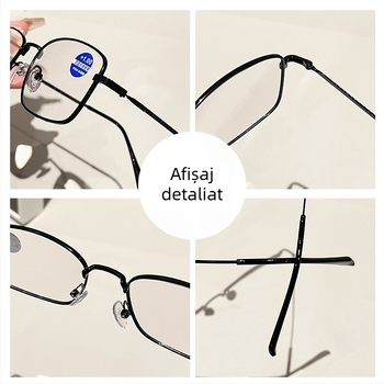 Ramă ochelari de citit anti-lumină albastră, pătrată, cadru complet din metal