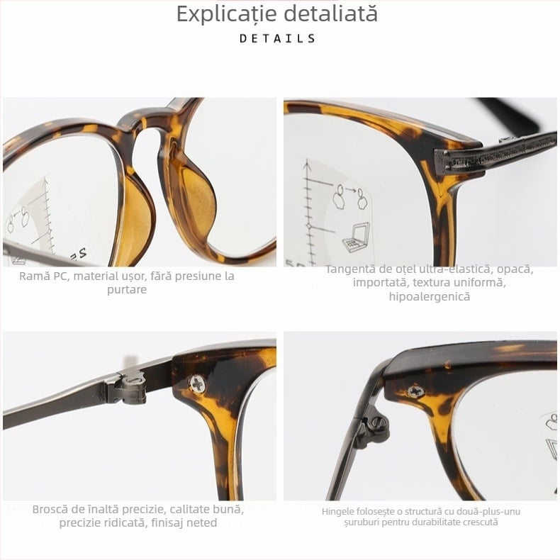 Ochelari de citit BWOODS pp2587, protecție împotriva luminii albastre, lentile din rășină, ramă TR90, formă rotundă