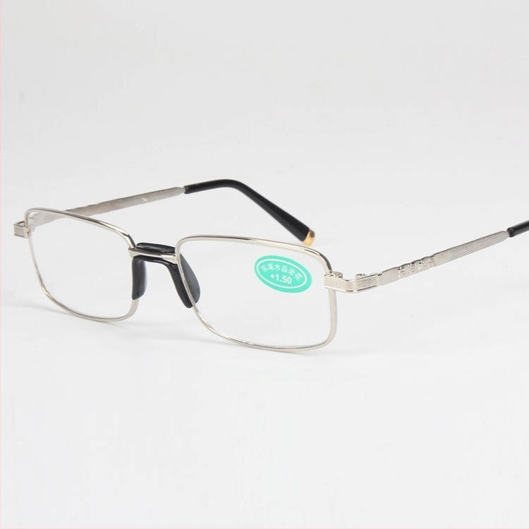 Ochelari de vedere pentru lectură, ramă metalică completă, lentile din sticlă, stil minimalist, pentru adulți cu față alungită.