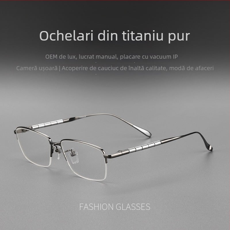 Ochelari de presbiopie din titan pur, cu utilizare duală pentru distanță și aproape, lentile cu definiție înaltă și protecție împotriva luminii albastre, ramă pătrată semi-cadru