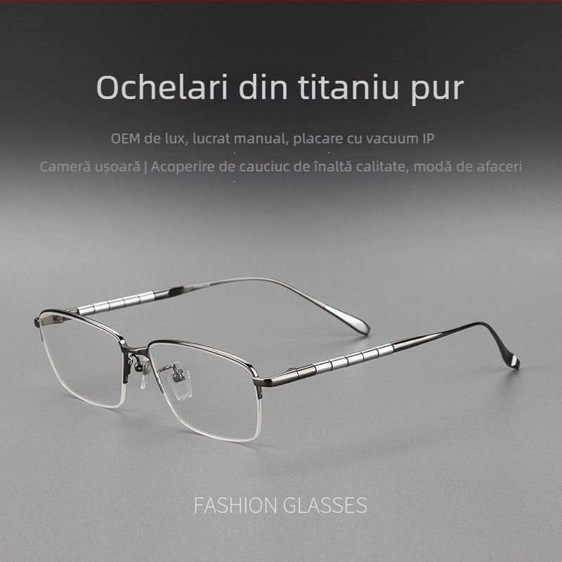 Ochelari de presbiopie din titan pur, cu utilizare duală pentru distanță și aproape, lentile cu definiție înaltă și protecție împotriva luminii albastre, ramă pătrată semi-cadru