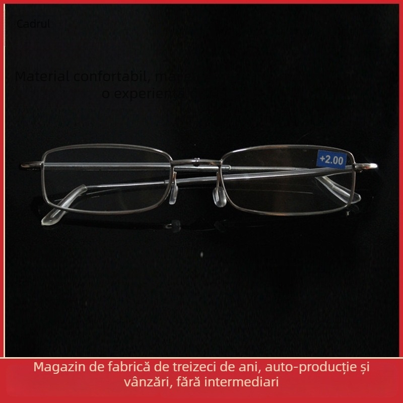 Ochelari de citit cu protecție HD rezistentă la uzură, ramă metalică pliabilă, ramă integrală, susținere pentru vedere de aproape