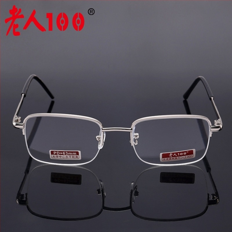 Ochelari de citit, jumătate de ramă ușoară, lentile din rășină, ramă din metal, +100…+400 dioptrii, unisex, adulți