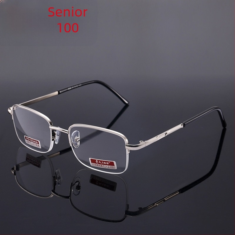 Ochelari de citit, jumătate de ramă ușoară, lentile din rășină, ramă din metal, +100…+400 dioptrii, unisex, adulți