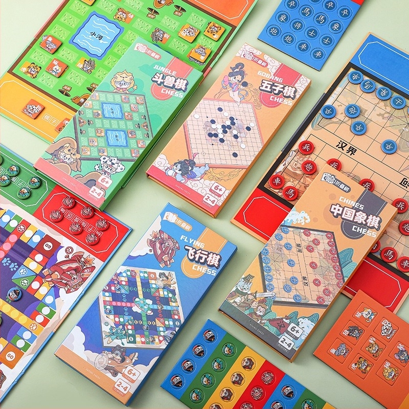 Set magnetic pliabil și portabil de șah pentru copii, cu dame și Gobang, din hârtie, pentru vârsta 7–14 ani.