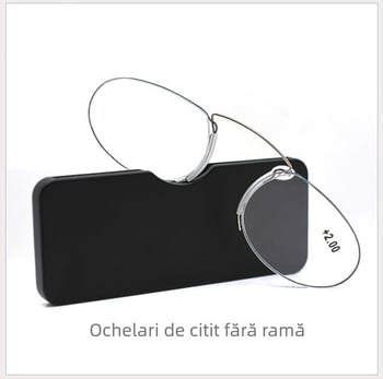 Ochelari de citit fără ramă, formă circulară, lentile din rășină, ramă din nylon, plastic+metal