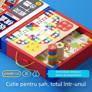 Set de jocuri de masă multifuncțional: șah, șah zburător, șah de aventură; construcție din plastic; cutie cadou de transport; pentru vârste 4–6 ani; luptă multiplayer