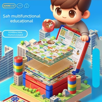 Set de jocuri de masă multifuncțional: șah, șah zburător, șah de aventură; construcție din plastic; cutie cadou de transport; pentru vârste 4–6 ani; luptă multiplayer