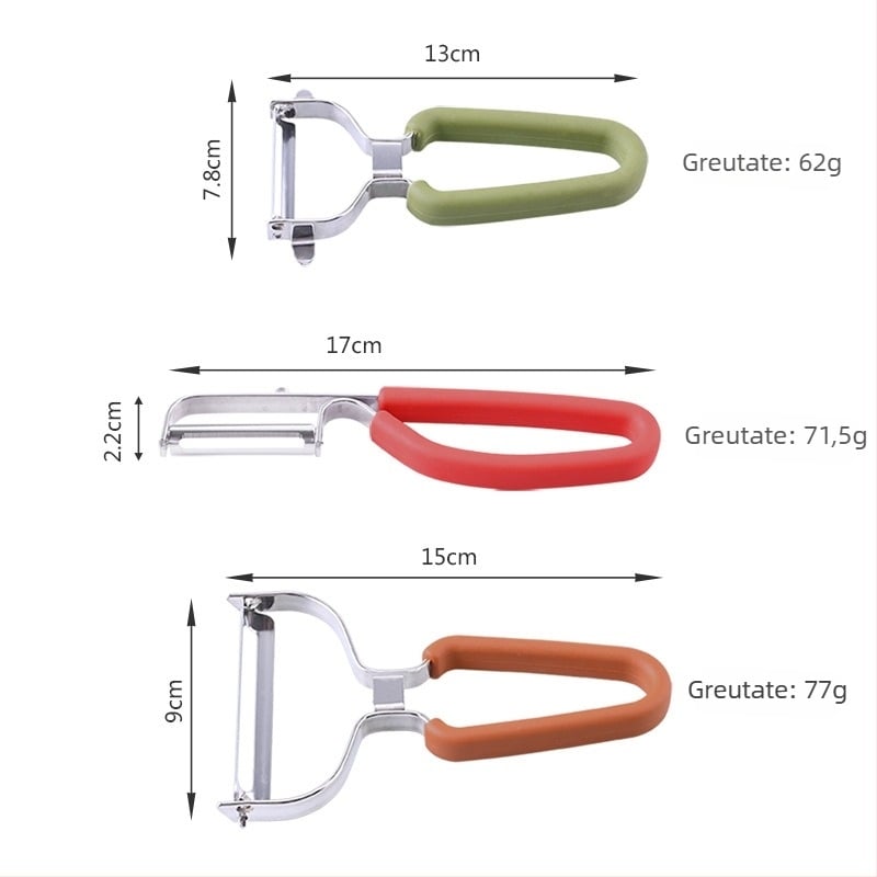 Decojitor multifuncțional pentru fructe, lame Y și P din oțel inoxidabil 430 • Mâner din cauciuc și TPR • Trei în unu