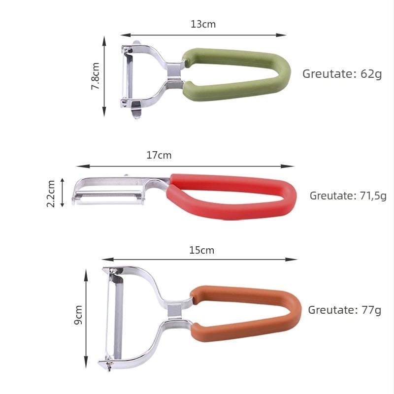 Decojitor multifuncțional pentru fructe, lame Y și P din oțel inoxidabil 430 • Mâner din cauciuc și TPR • Trei în unu
