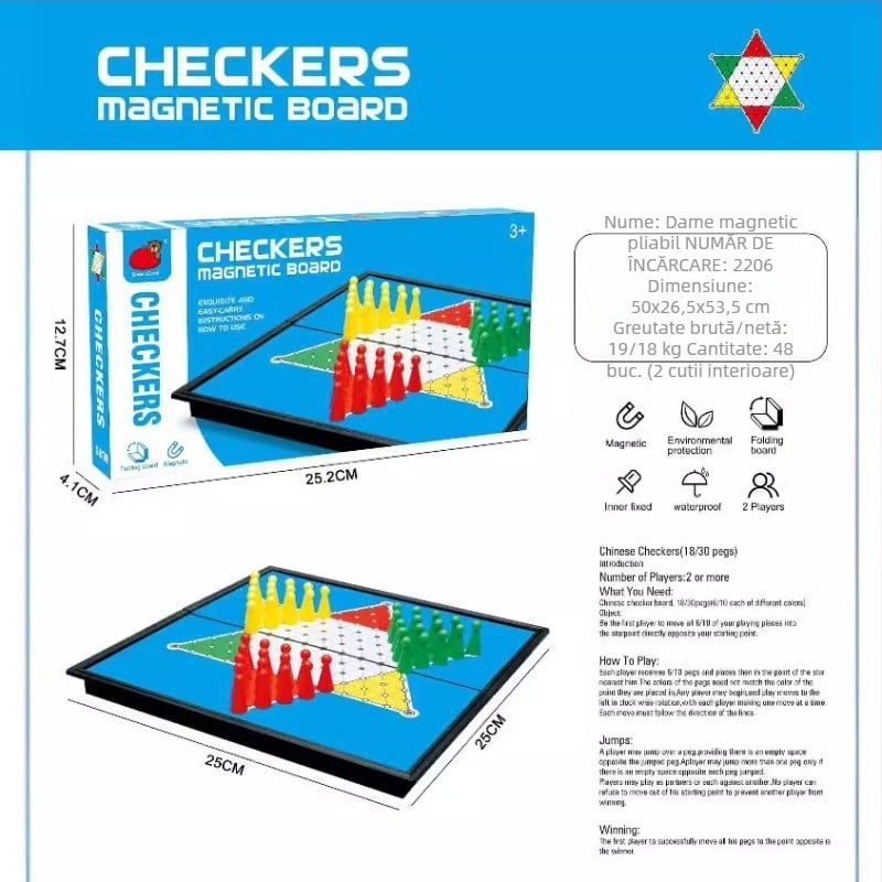 Bear Card Joc magnetic pliabil de șah și damă, Material HIPS, Jucărie educativă pentru dezvoltarea cognitivă