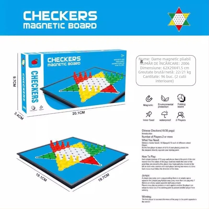 Bear Card Joc magnetic pliabil de șah și damă, Material HIPS, Jucărie educativă pentru dezvoltarea cognitivă